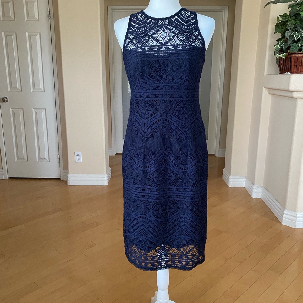 Nanette Lepore Blue Lace Halter Sheath Dress